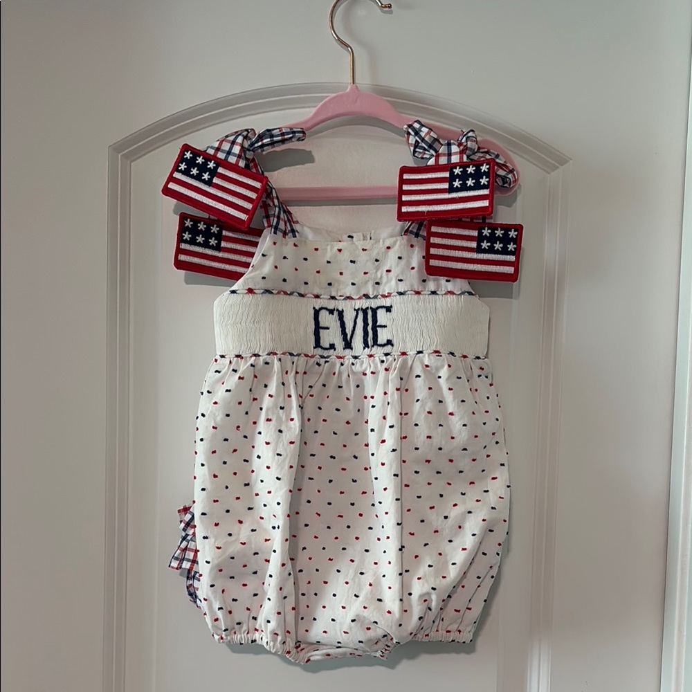Patriotic Baby Romper with Flag Bows